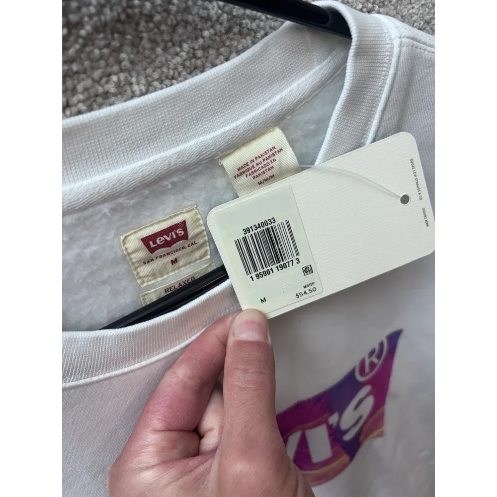 Levi's Relaxed Graphic Sweatshirt Mens Medium White California Palm Tree Logo‎